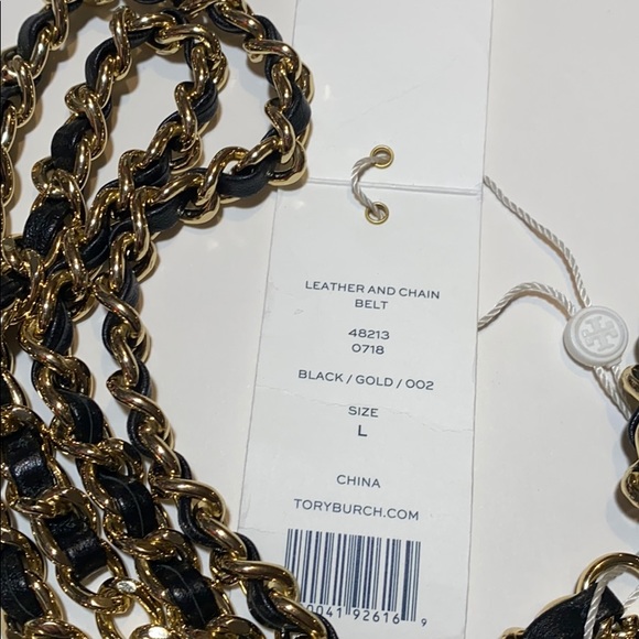 NWT Tory Burch Leather and Chain Belt Black/Gold Large - Picture 3 of 3